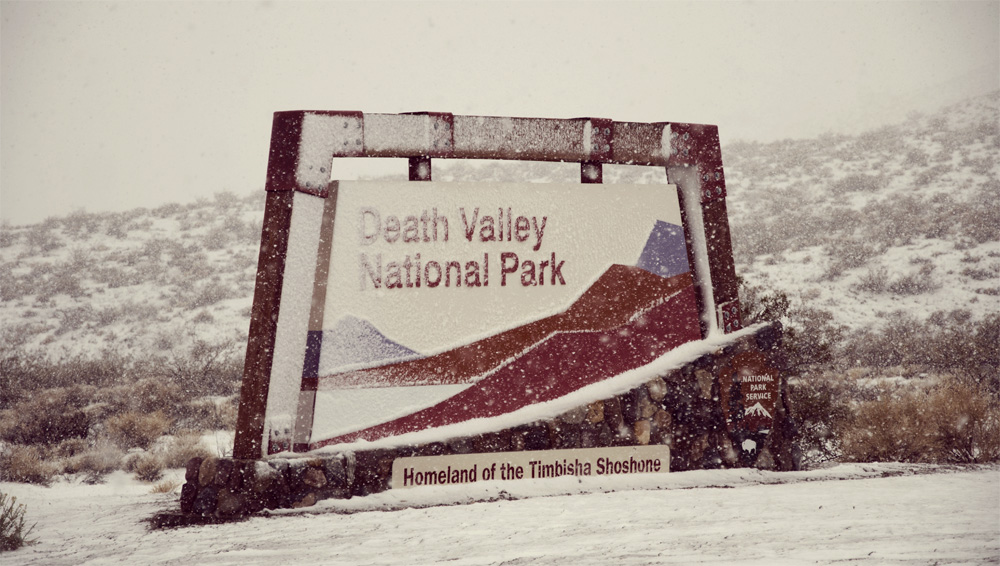 Death Valley Sign with Snow!