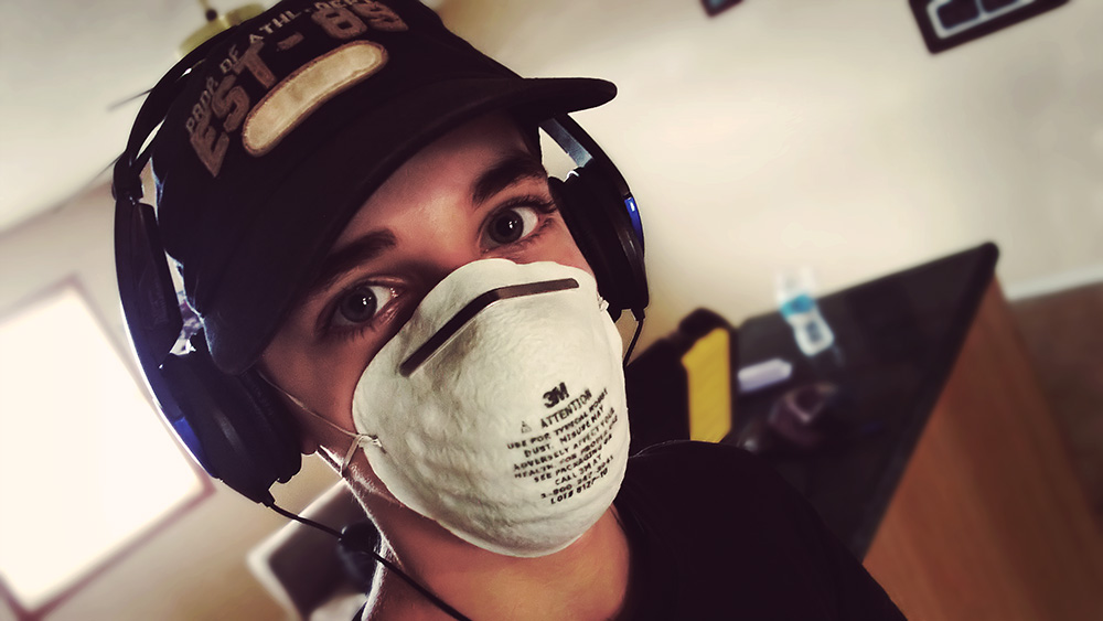 Masked worker